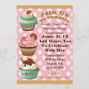 Convite Cupcake Guerras Assar Fora do Aniversário Pink Pol
