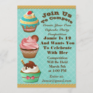 Convite Cupcake Guerras Assares do Aniversário Aqua Diamon
