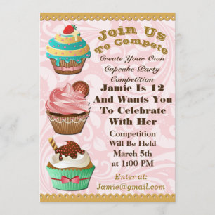 Convite Cupcake Guerras Assares Fora do Aniversário, Pink 