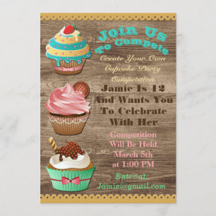 Convite Cupcake Guerras Assares No Aniversário, Brown Wood