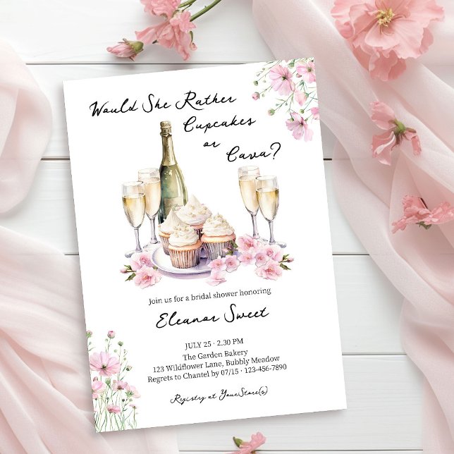 Convite Cupcake ou Chá de panela flexível cor-de-rosa deli (Champagne Bridal Shower invitation from Cupcakes and Cava Bridal Shower Collection by Darling & May)
