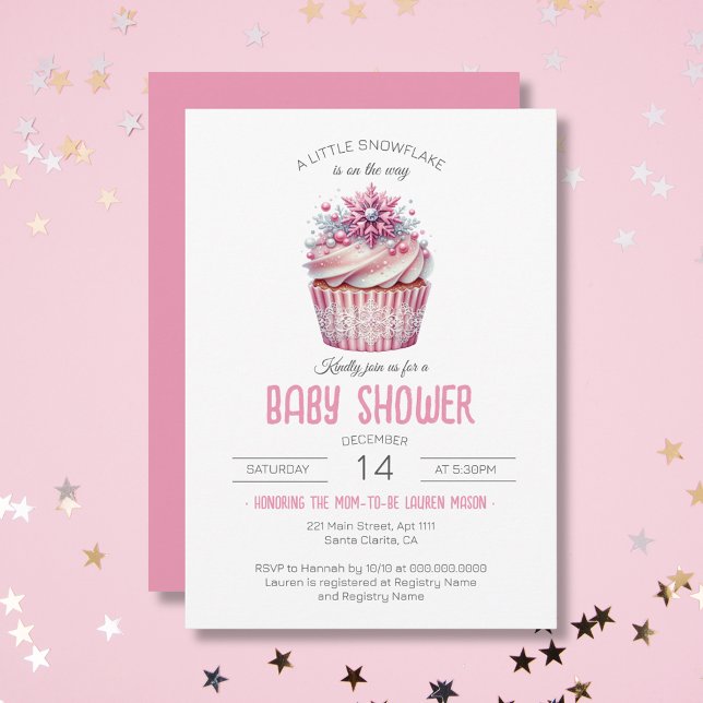 Convite Cupcake rosa, bebê, aspersor, Chá de fraldas de in (Pink Cupcake Sprinkle Winter Girl Baby Shower Invitation)