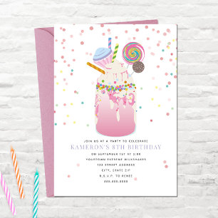 Convite Cupcake Rosa-Festa de aniversário de Milkshake Lo