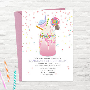 Convite Cupcake Rosa-Festa de aniversário de Milkshake Lou