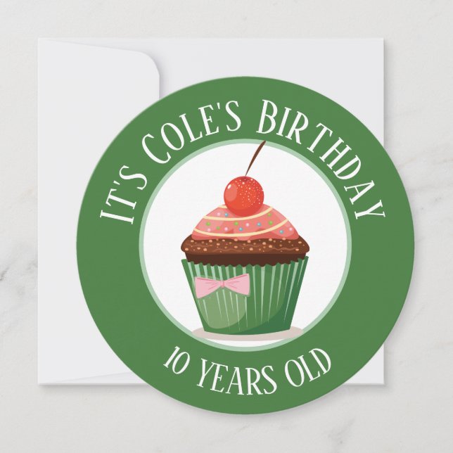 Convite Cupcake Whimicsal com Aniversário de criança Chery (Frente)