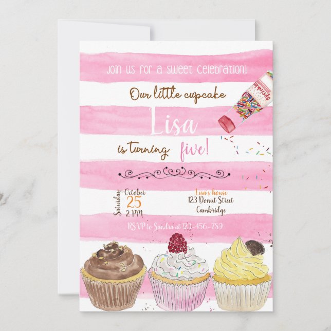 Convite Cupcakes Birthday Invitation, Cupcakes Invitation (Frente)