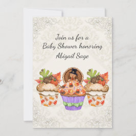 Convite Cupcakes bonitos Chá de fraldas de Ação de Graças 