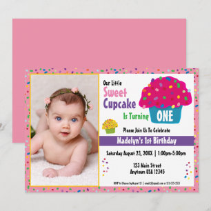 Convite Cupcakes com Cobertura Congelada e Confeitos Arco-