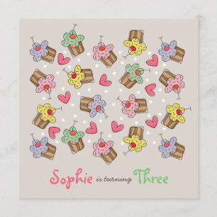 Convite Cupcakes de cereja, Festa de aniversário convidad