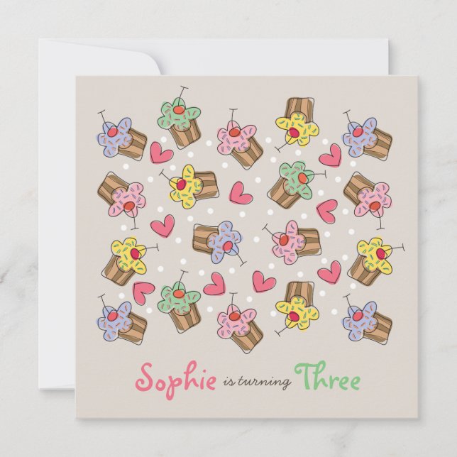 Convite Cupcakes de cereja, Festa de aniversário convidada (Frente)