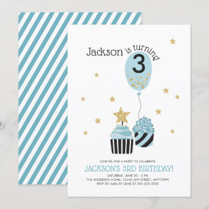 Convite Cupcakes e balão  Aniversário do Faux Glitter Bo