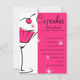 Convite Cupcakes e Martinis em rosa-quente
