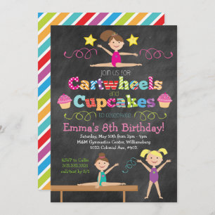 Convite Cupcakes e rodas do Chalkboard Gymnastics Party
