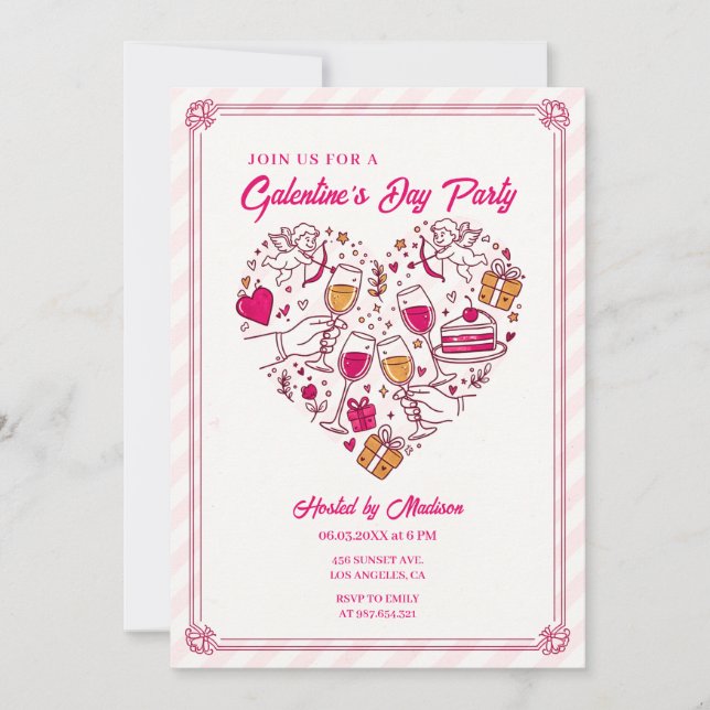 Convite Cupid Angels Galentines Invitation Heart Design (Frente)