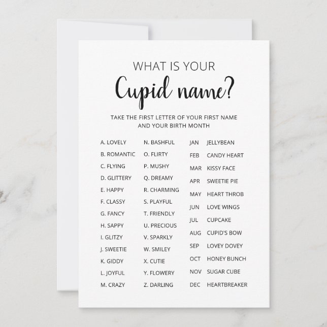 Convite Cupid Name Game Party (Frente)