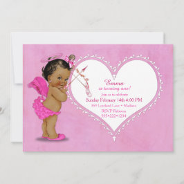 Convite Cúpide de Bebê Étnica Menina Asas de Anjo Halo Ros
