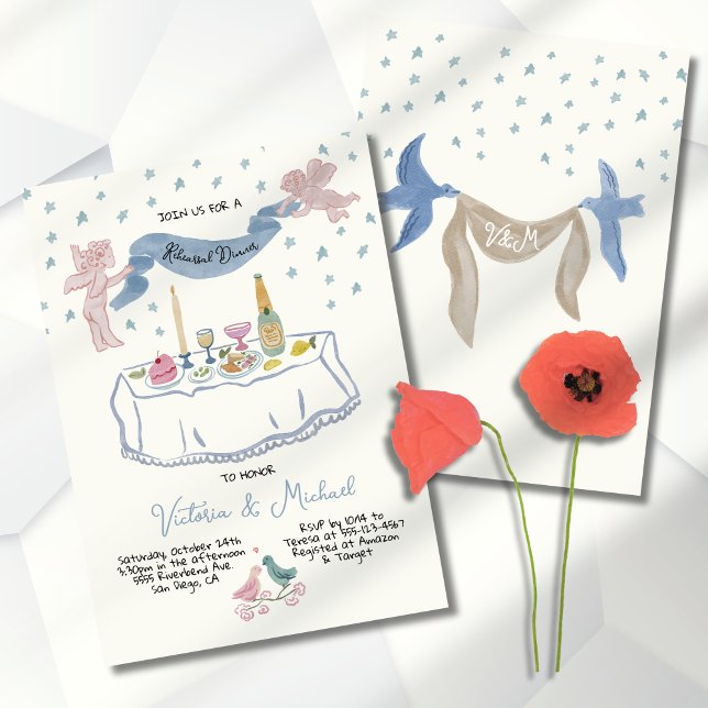 Convite Cupídeos jantados do ensaio de simulação de mão (Criador carregado)