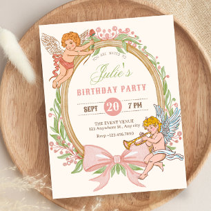Convite Cupido floral vintage arco de aniversário