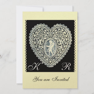 Convite CUPIDO LACE Coração MONOGRAMA papel metálico doura