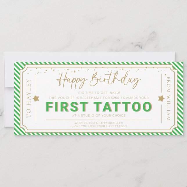 Convite Cupom de Presente de Aniversário para Primeira Tat (Frente)