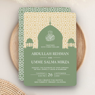 Convite Cúpula Islâmica Verde Pastel Casamento Muçulmano