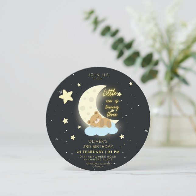 Convite Cura-branca Ursinho de pelúcia, 3º aniversário (Em pé/Frente)