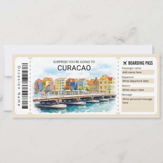 Convite Curacao Trip Boarding Pass Ticket (Frente)