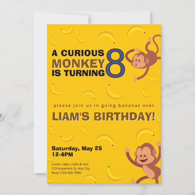 Convite Curious Monkey Birthday Invite | Banana Jungle (Frente)