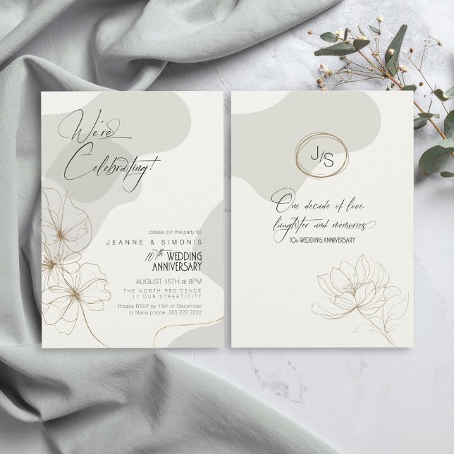 Convite Cursive Floral 10º Aniversário Neutrais ID1168 (Criador carregado)