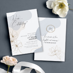 Convite Cursive Floral 40º aniversário Dusty Blue ID1168