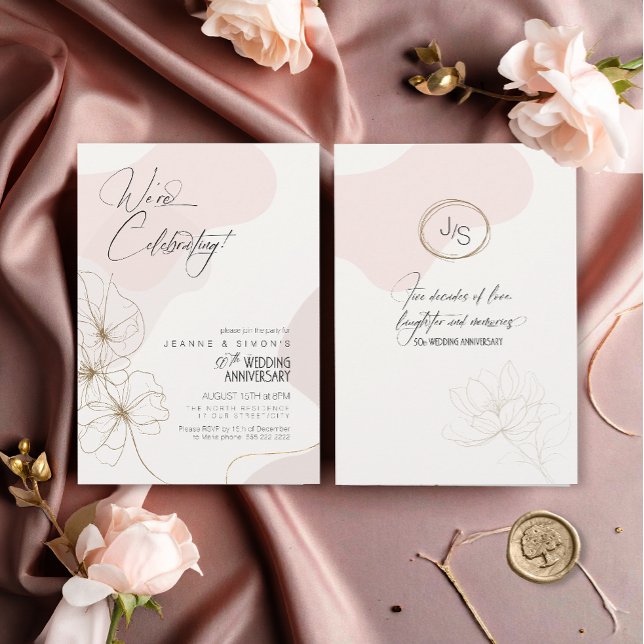 Convite Cursive Floral 50º Aniversário Blush ID1168 (Criador carregado)