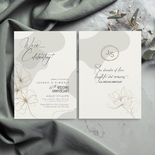 Convite Cursive Floral 60º Aniversário Neutros ID1168 (Criador carregado)