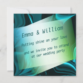 Convite Curvas ciano-claras e escuras sobre fundo escuro.