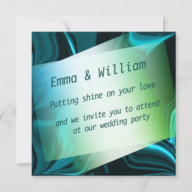 Convite Curvas ciano-claras e escuras sobre fundo escuro. (Frente)