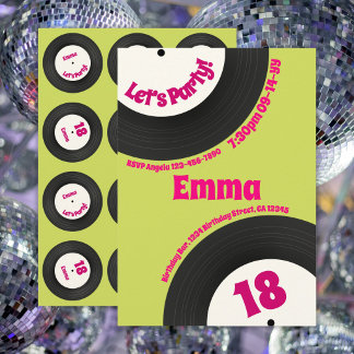 Convite Custom 18th Birthday Colourful Retro Fun Record