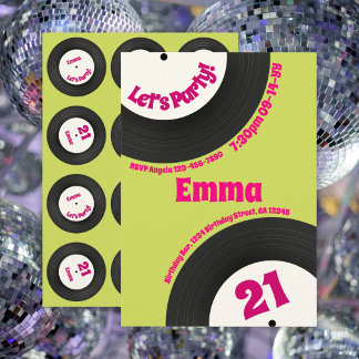 Convite Custom 21st Birthday Colourful Retro Fun Record