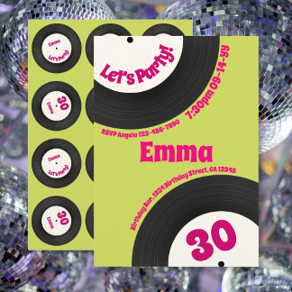 Convite Custom 30th Birthday Colourful Retro Fun Record