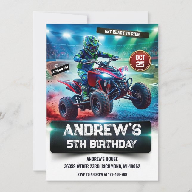Convite Custom 4 Wheeler ATV Birthday Party for boy (Frente)