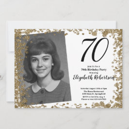 Convite Custom 70th Photo Black and Gold Sequins