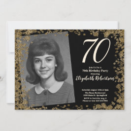 Convite Custom 70th Photo Black and Gold Sequins