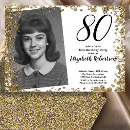 Convite Custom 80th Photo Black and Gold Sequins