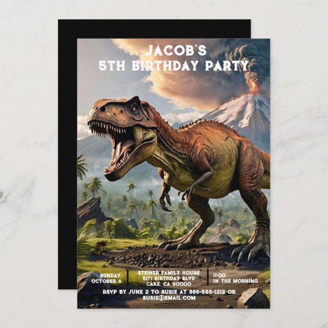 Convite Custom Age Dinosaur Birthday Party Invitations (Frente/Verso)