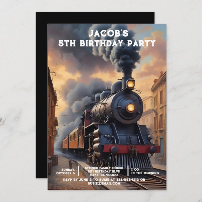 Convite Custom Age Train Birthday Party Invitations (Frente/Verso)