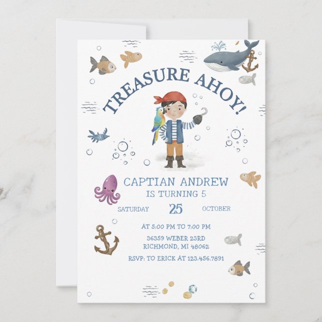 Convite Custom Ahoy Mateys Printable Birthday Party (Frente)