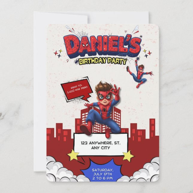Convite Custom Anime Spider-Man Birthday Invitation  (Frente)