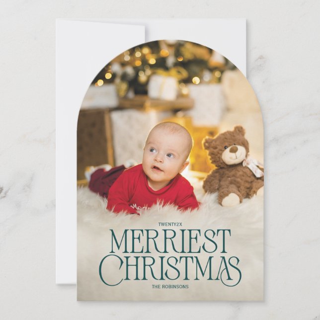 Convite Custom Arch-Shaped Merriest Christmas Photo Card (Frente)