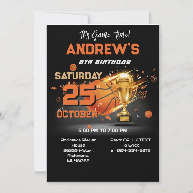 Convite Custom Basketball Birthday Invitation Template (Frente)