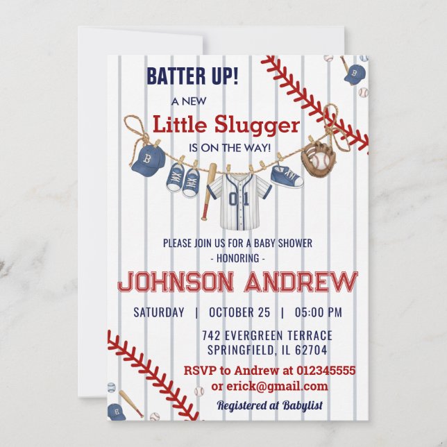 Convite Custom Batter up Baseball Baby Shower (Frente)