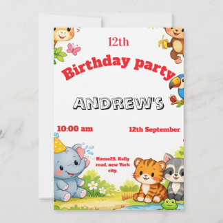 Convite Custom Cartoon Animal Birthday Invitation 