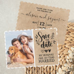 Convite Custom Dog Pet Photo Rustic Save the Date Funny<br><div class="desc">Custom Dog Pet Photo Rustic Save the Date Funny Wedding Engagement Invitation | Unique Wedding Save the Date Invitation Card with a Dog Picture | "My Humans Are Getting Married" Funny Wedding Invitation Wording Idea For Dog Lovers |</div>